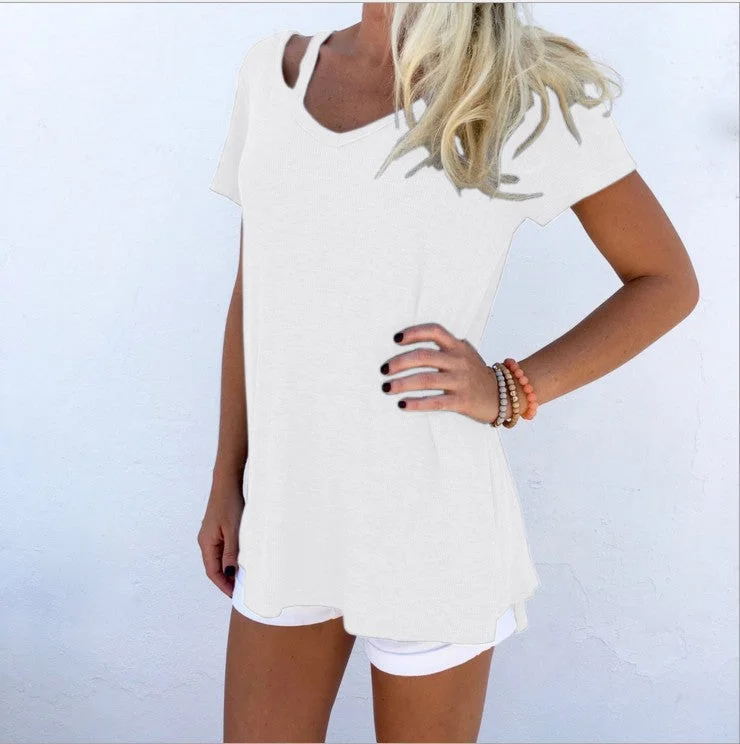 V-neck casual loose T-shirt