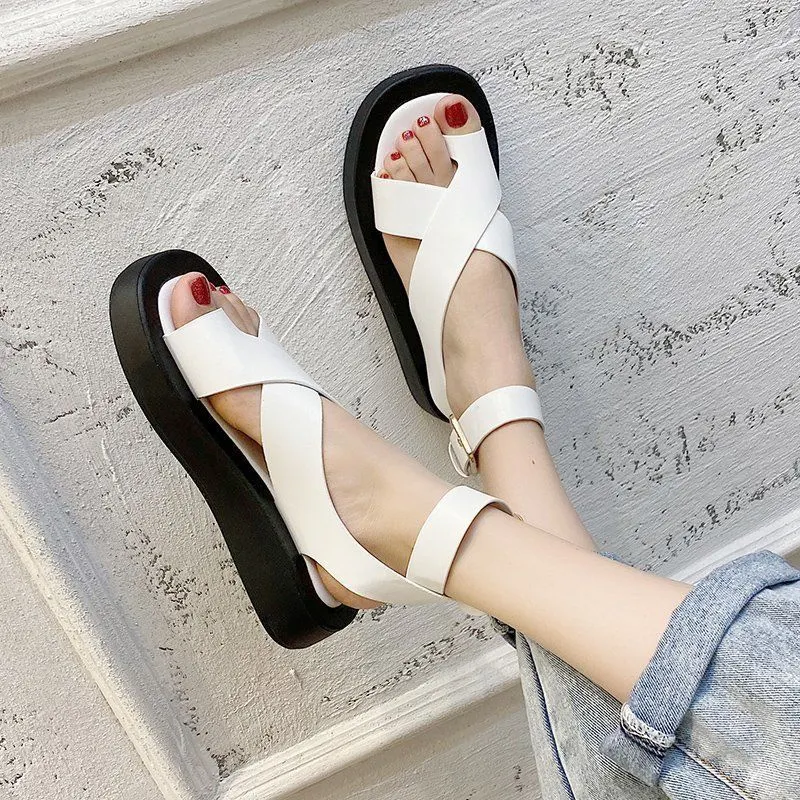 INS HOT Women's Sandals 2022 Summer Solid Color Comfortable Female Beach Shoes Chunky Sandals For Woman Non-Slip Shoe