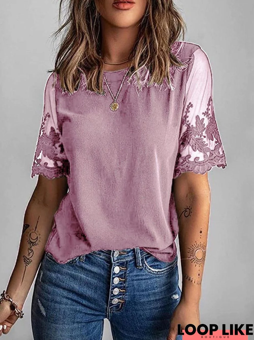 Summer Lace Crew Neck Short-Sleeved T-Shirt