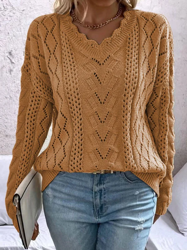 Athvotar Athvotar Women's Sweater Knitted Shirt Design Hollow V-Neck Long-Sleeved Hooded Top