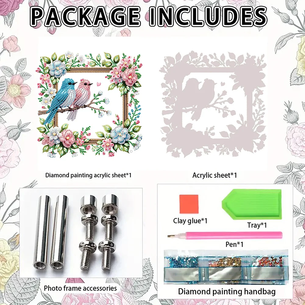 5D DIY Flower Bird Acrylic Special Shape Rhinestone Tabletop Photo Frame Kit