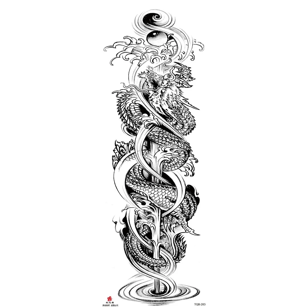 Full Arm Temporary Tattoo Wolf Lion Fish Horns Geometric Man Body Leg Rose Flower Phoenix Waterproof Sticker Cool Women Tatoo