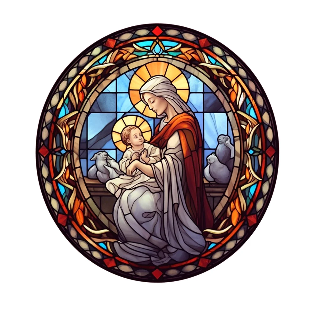 Diamond Painting - Full Round Drill - Stained Glass Jesus Virgin(30*30cm)