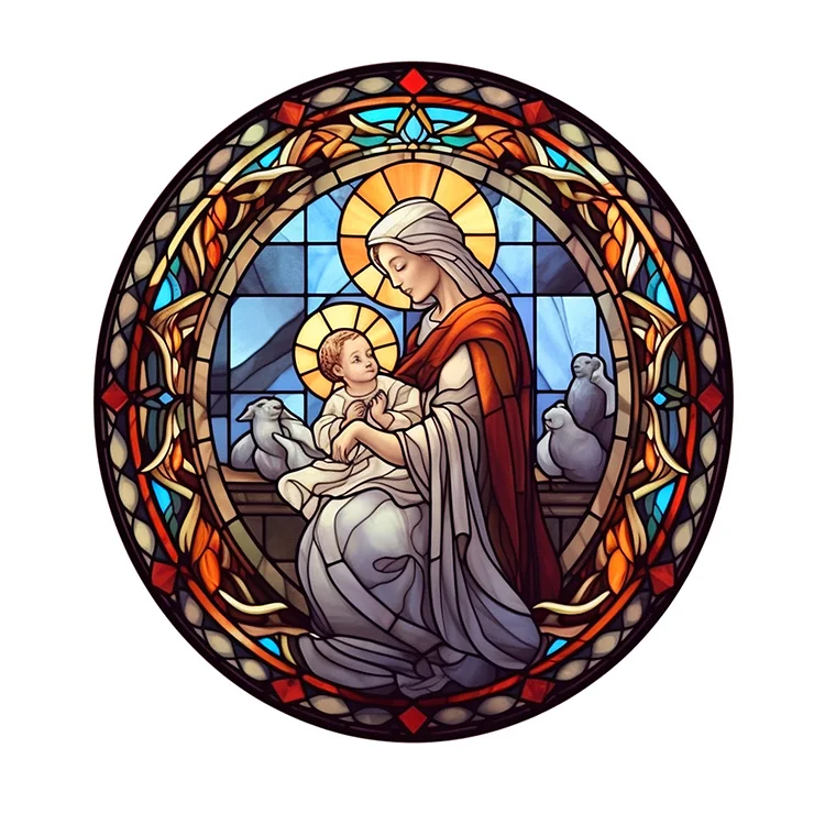 Stained Glass Jesus Blessed Virgin - Full Round - Diamond Painting (30*30cm)
