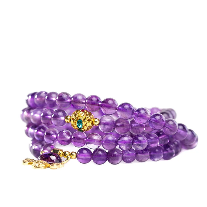 Meditation 108 Beads Amethyst Bee Calm Bracelet Mala