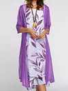 Women's Elegant Round Neck 2-Piece Long Sleeve Loose Printed Dress