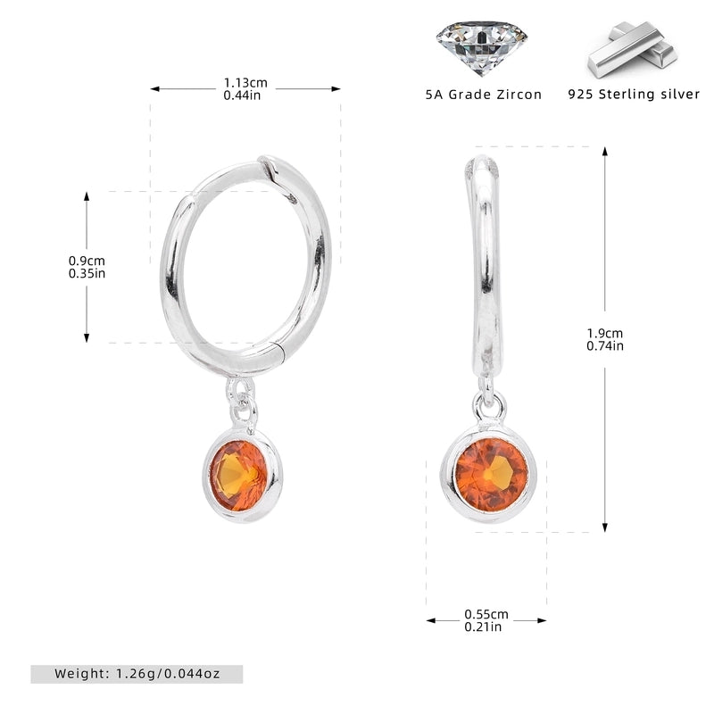 1 Pair 925 Sterling Silver Birthstone Round Drop Earrings