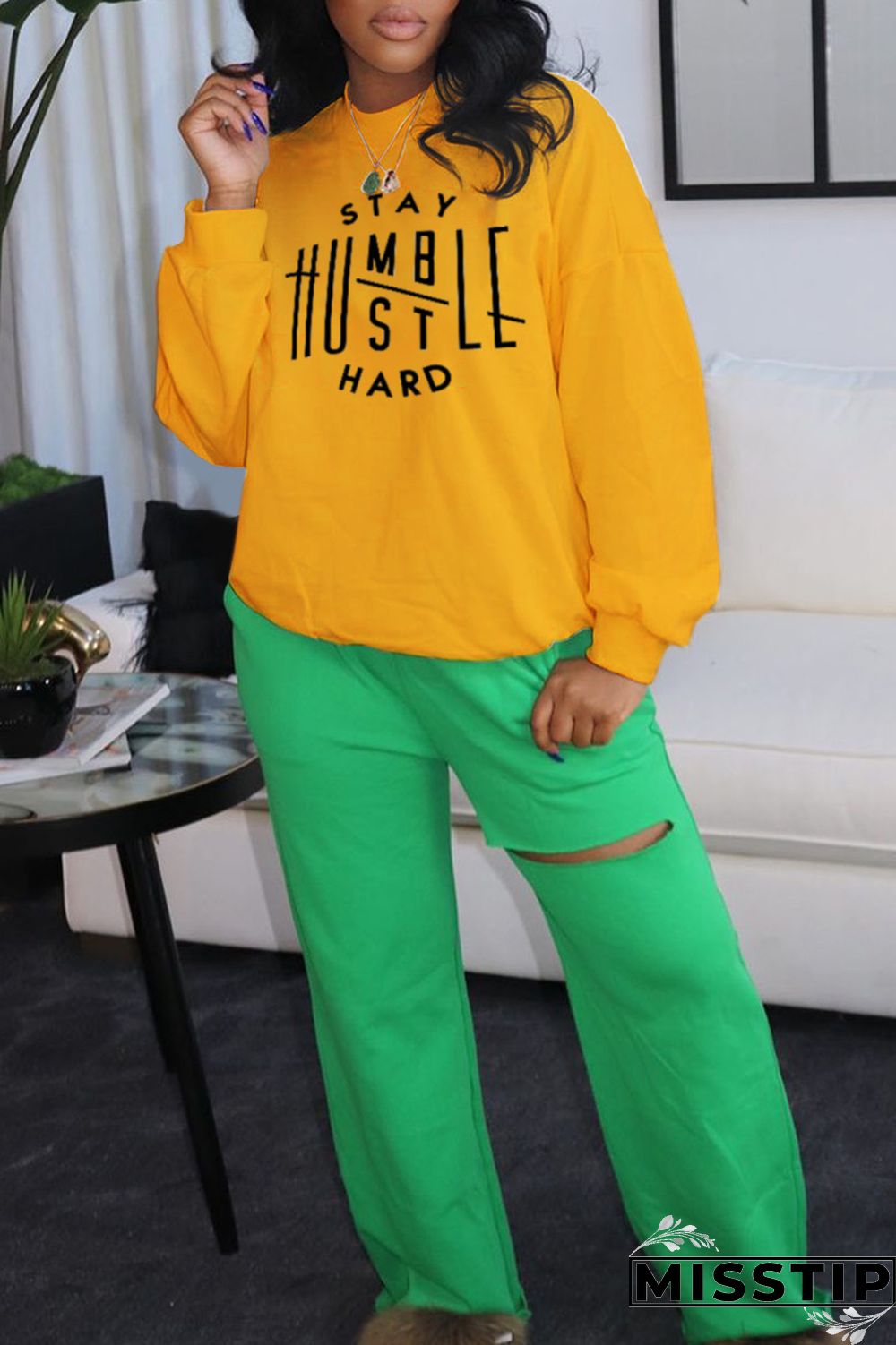 White Fashion Casual Print Patchwork Letter O Neck Tops