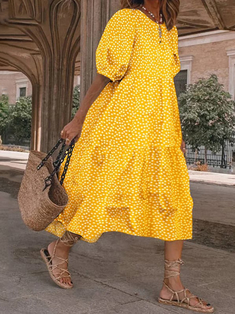 Comstylish Polka Dots Art And Spring Midi Dress