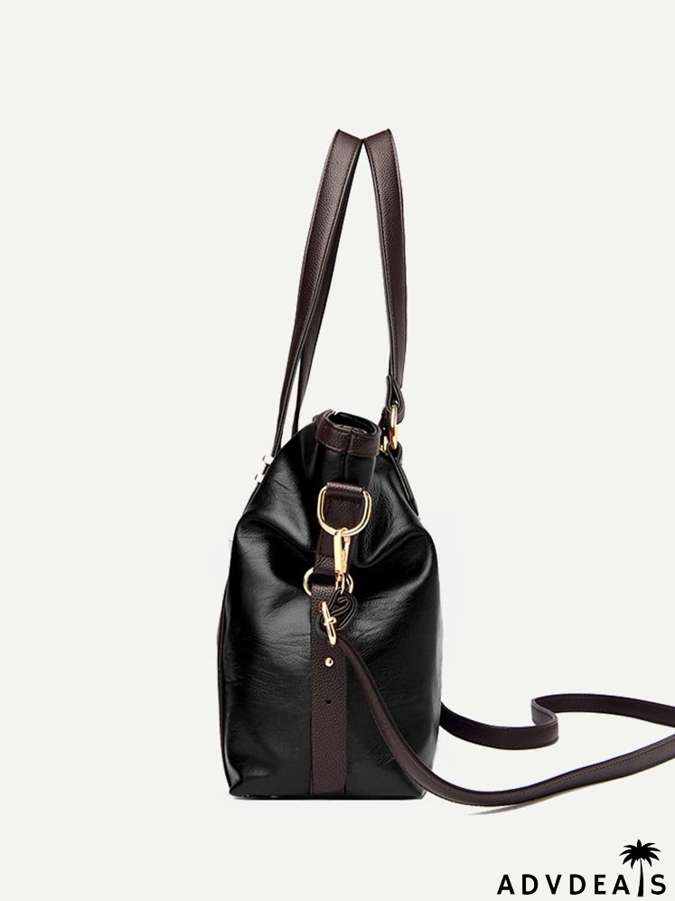 Colorblock Metal Decor Shoulder Tote Bag