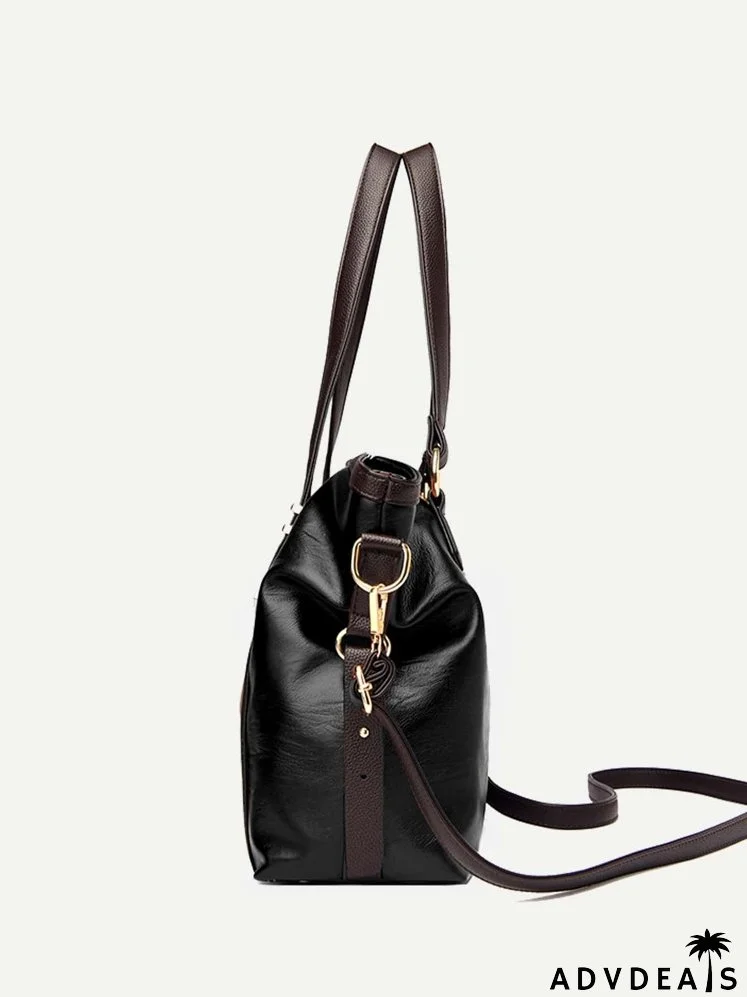 Colorblock Metal Decor Shoulder Tote Bag