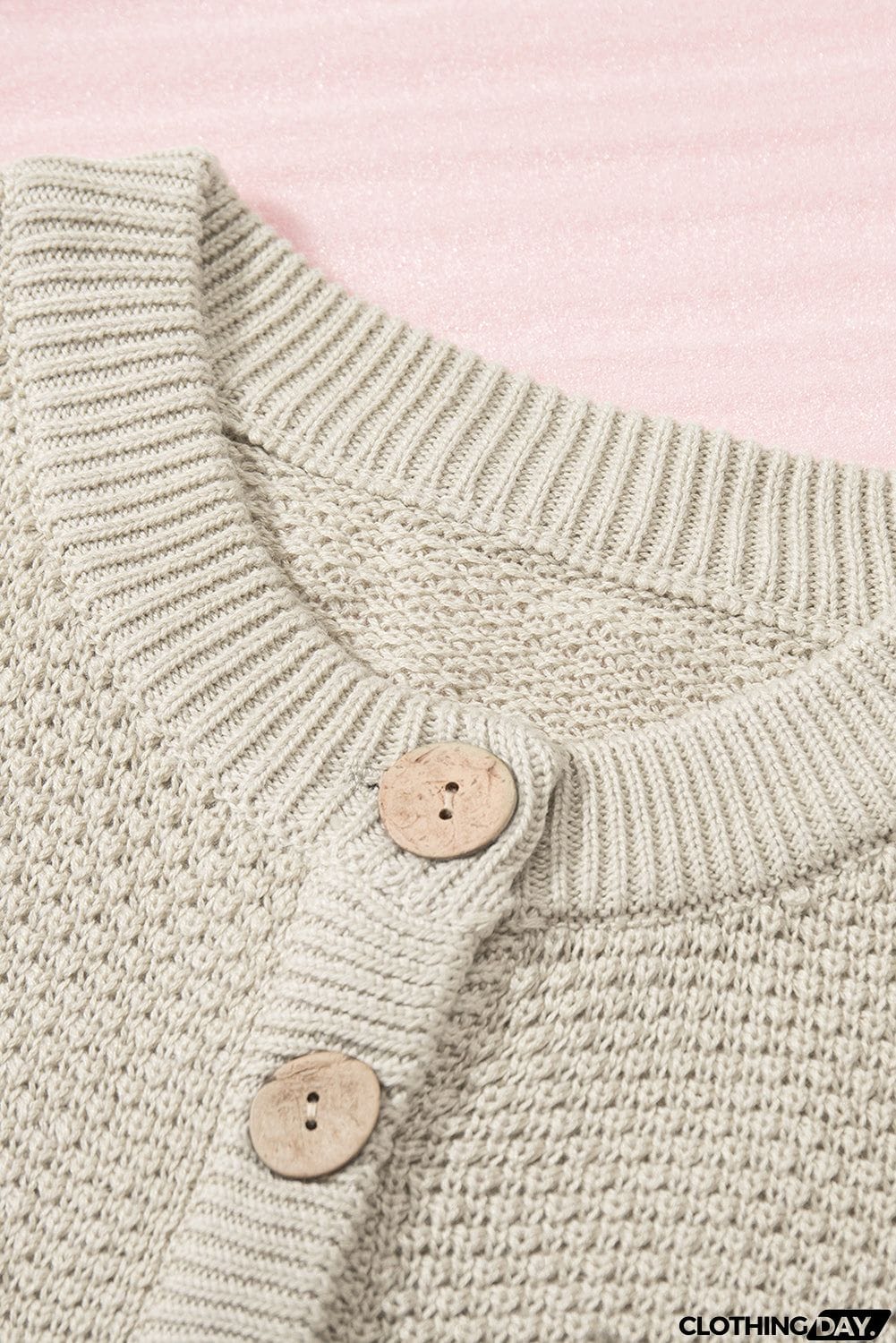 Women's Beige Henley Pullover Drop Shoulder Sweater with Slits