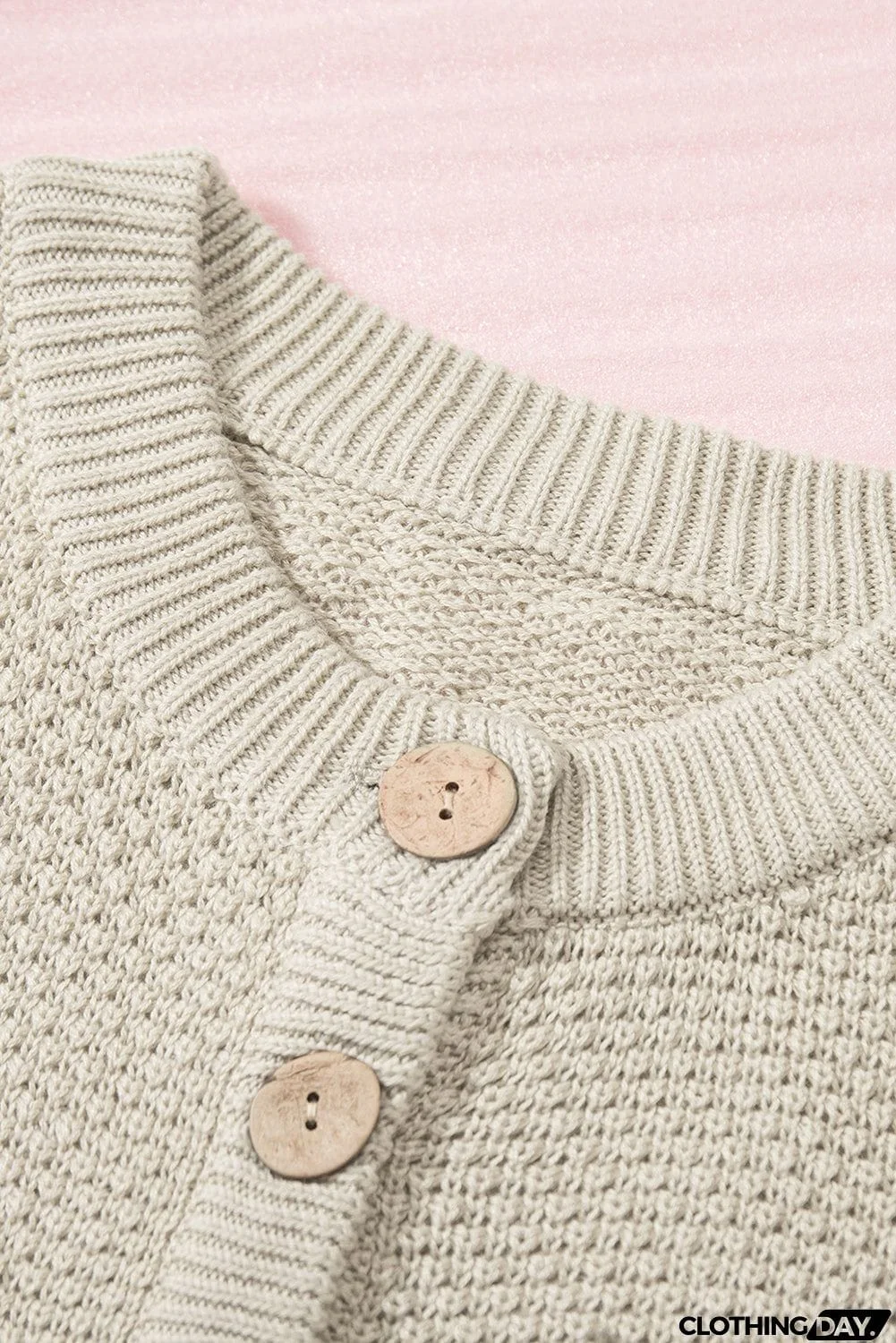 Women's Beige Henley Pullover Drop Shoulder Sweater with Slits