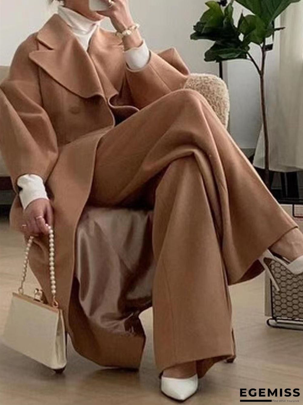 Vintage Lantern Sleeves Solid Color Lapel Long Coat | EGEMISS
