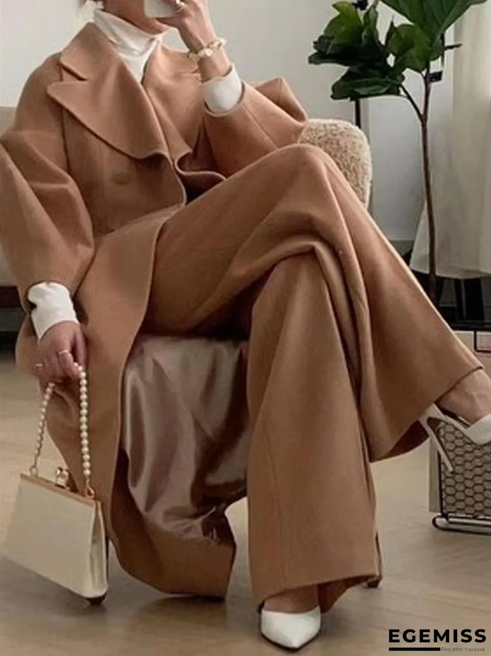 Vintage Lantern Sleeves Solid Color Lapel Long Coat | EGEMISS