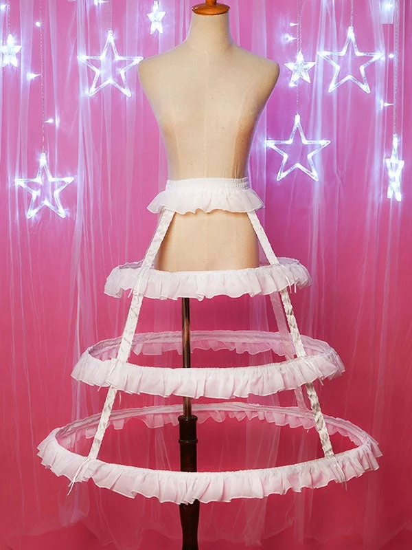 White Lolita Crinoline  A Line Adjustable Chiffon Petticoat with Ruffles Novameme