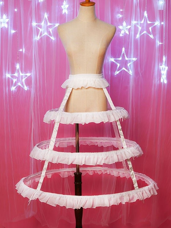 White Lolita Crinoline  A Line Adjustable Chiffon Petticoat with Ruffles Novameme