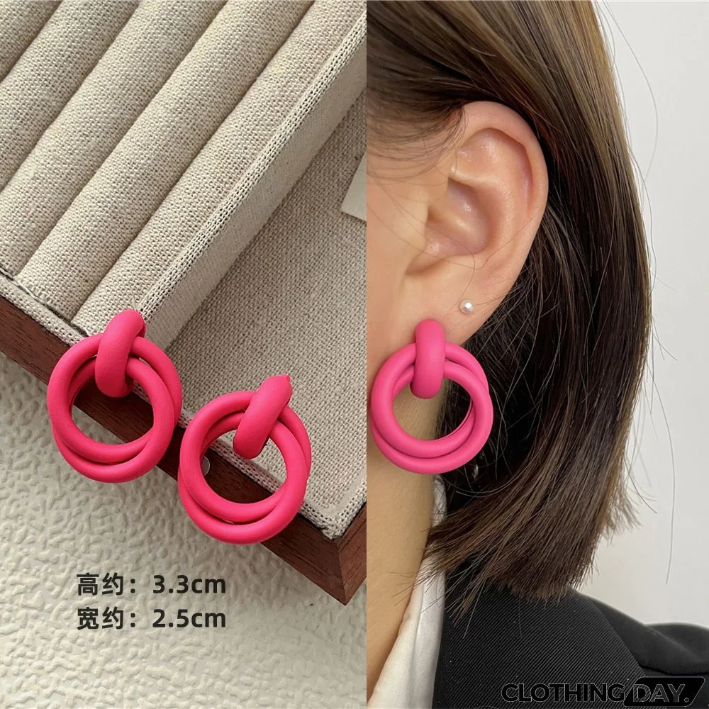 Women Fashion Geometric Fluorescent Rose Without Ear Hole Ear Clip Earrings