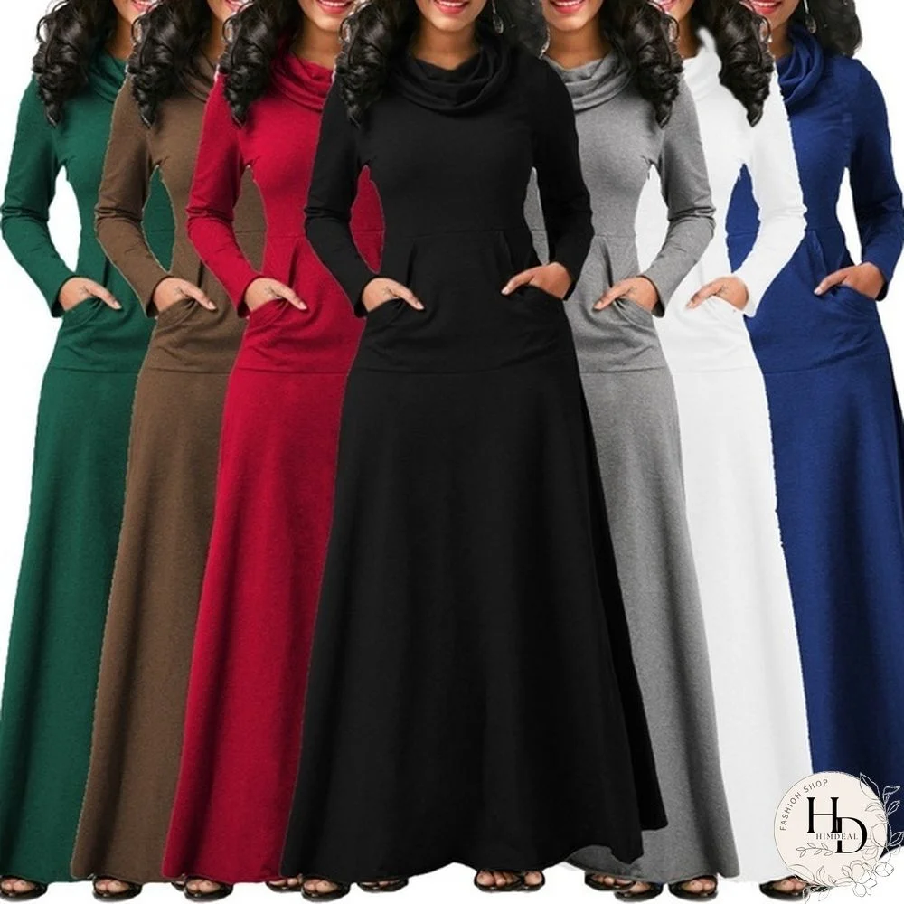 Women's Fashion Casual Dress Pure Color Long Dress Long Sleeve Dress Pullover Hoodies Dress Plus Size S-5XL