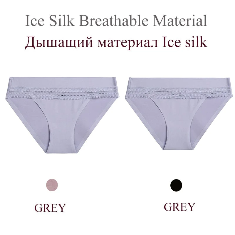 FINETOO 2PCS/Set Woman Lace Sexy Panties Ice Silk Women Underwear Seamless Low-Rise Lingerie Female Breathable Girls Panty 2021