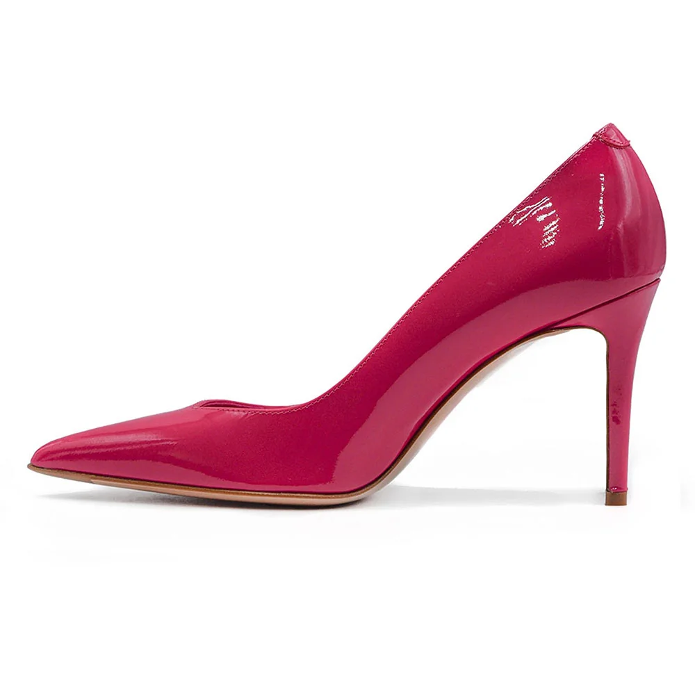 Fuchsia Patent Leather Pointed Toe Stiletto High Heel Pumps for Women