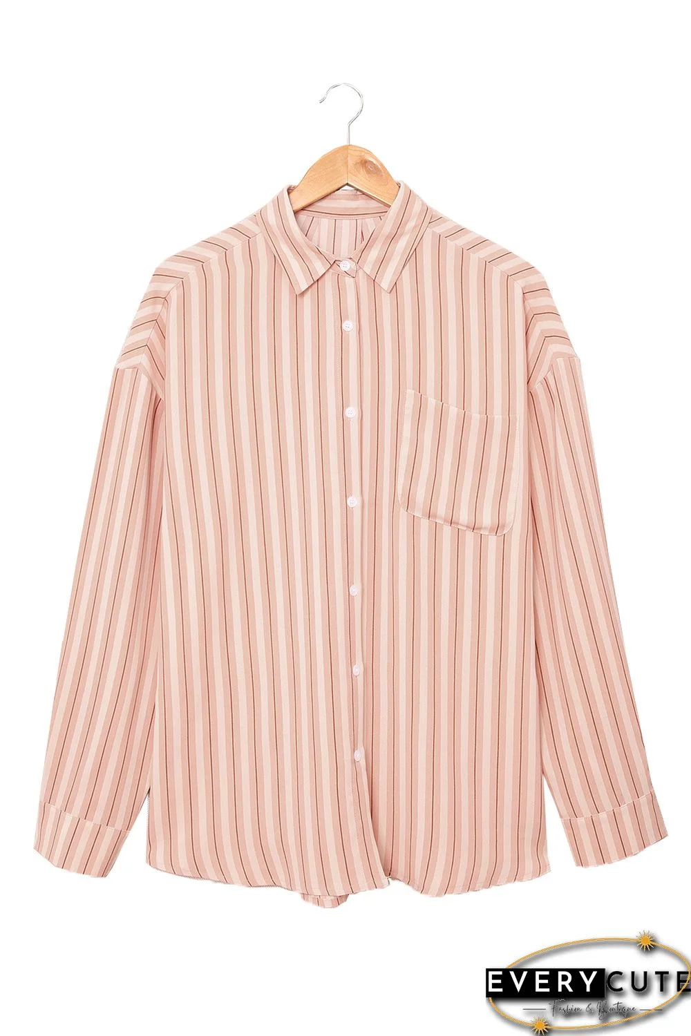 Pink Striped Buttons Closure Long Sleeve Shirt
