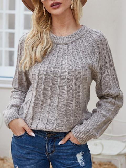 Casual Long Sleeve Solid Sweater-elleschic