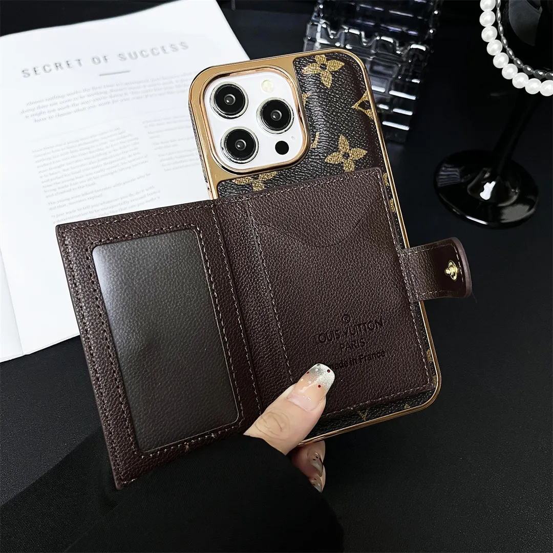LV High Quality Luxury Electroplated Button Card Holder Apple iPhone Case