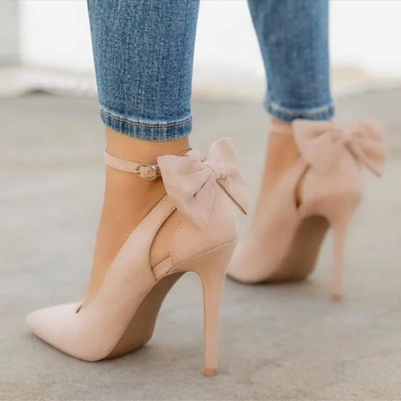 2022 Bow Pumps Women High Heels Pointed Toe Stiletto Pumps Sexy Party Woman Black Wedding Shoes Zapatos Mujer Dropshipping