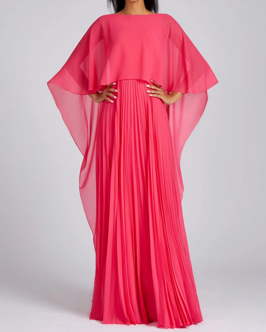 maxi dress pleated chiffon cape colorful