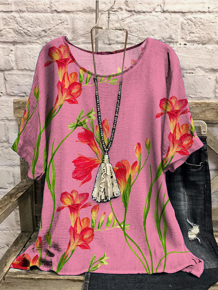 Women Long Sleeve V-neck Graphic Floral Printed Top