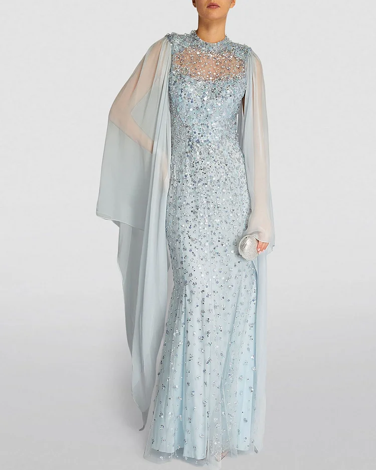  Embellished Cape-Sleeve Rita Gow