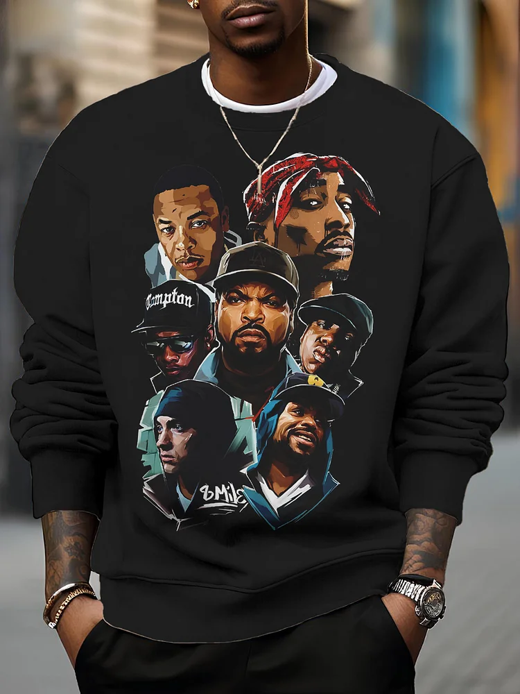 Men's Retro Hip Hop Rapper Print Casual Sweatshirt