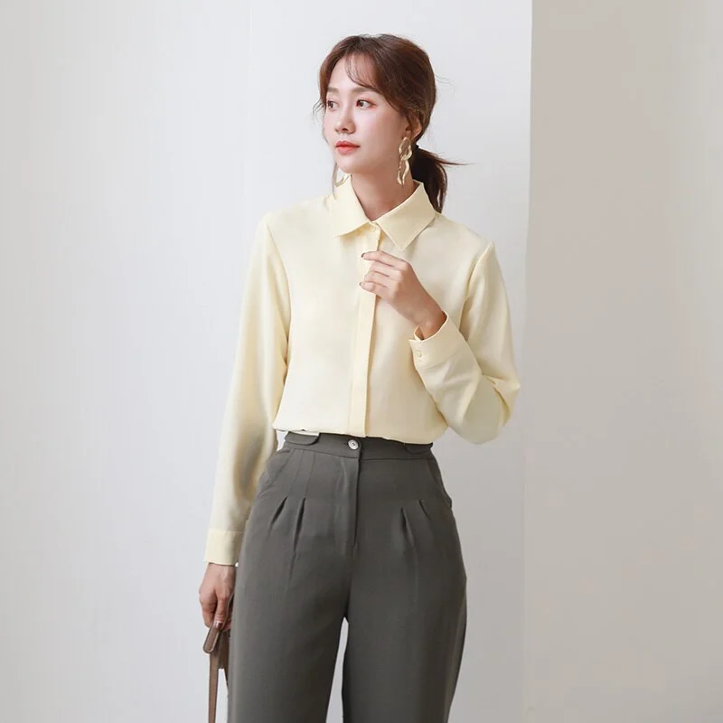 Brand Simplicity Chiffon Shirt and Tops 2021 New Women Solid Colors Casual Long Sleeve Blouse Lady Office OL Shirts Blusas