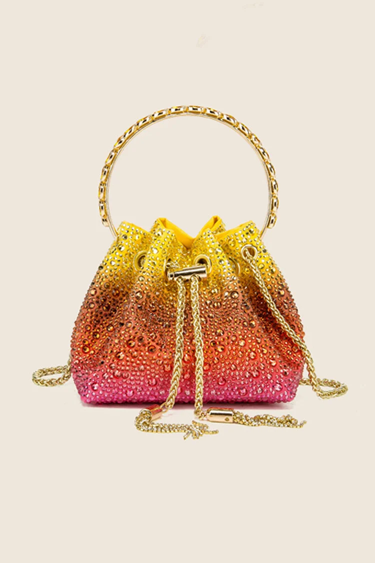 Gradient Color Rhinestone Decor Drawstring Bucket Shaped Handbag