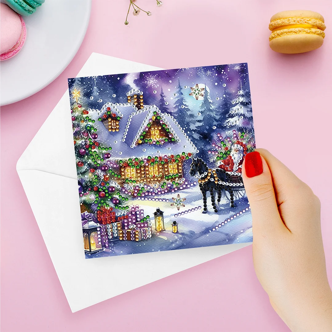 6Pcs Christmas House DIY Diamond Painting Card for Friends Family Gift