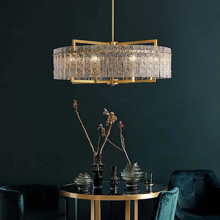 6 Heads Water Ripple Glass Brass Round Chandelier Vjlight