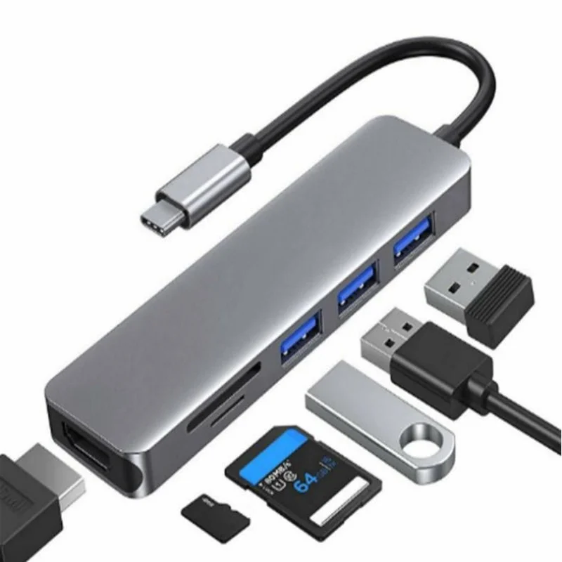 Type-C to HDTV USB3.0 HUB expansion dock SD/TF 6in1 HD 4K Splitter Adapter Laptop docking station