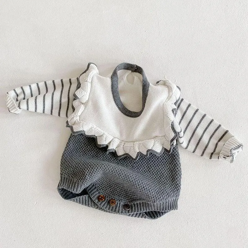 Cute Autumn Winter Infant Baby Girls Bowknot Rompers Clothing Kids Girl Long Sleeve Knit Rompers Clothes