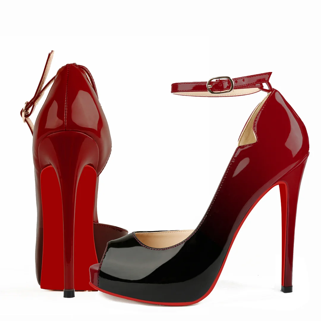 120mm Red Bottom Strap Platform Stilettos Pumps Patent-MERUMOTE