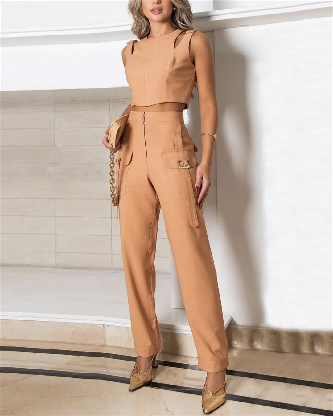 Casual Hollow Sleeveless Two-piece Suit - 01