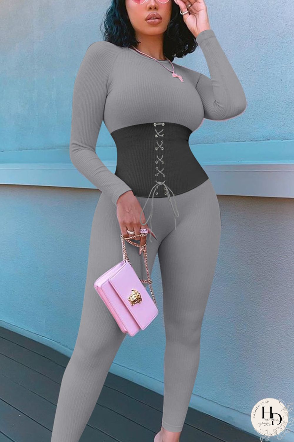 Red Street Patchwork Bandage Split Joint O Neck Skinny Jumpsuits