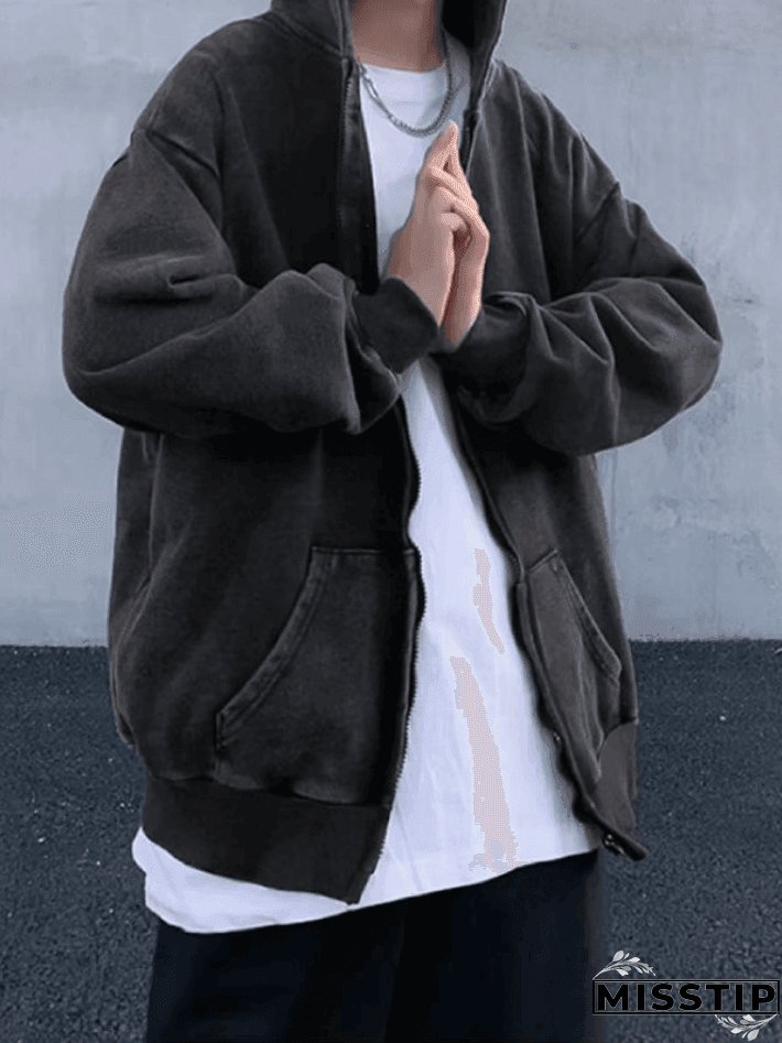 Men's Vintage Wash Black Zip-Up Hoodie