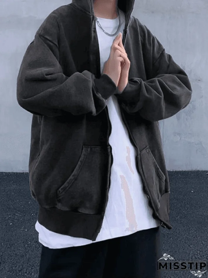 Men's Vintage Wash Black Zip-Up Hoodie