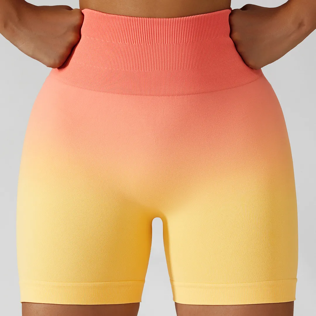 Shop high rise ruched butt stretchable squat proof ombre seamless sports yoga gym shorts with tummy control online on Hergymclothing Rose Yellow