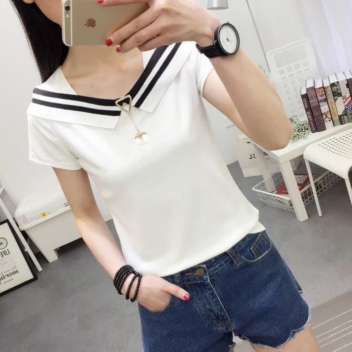 White/Yellow/Pink Preppy Style Stripe T-Shirt SP179454
