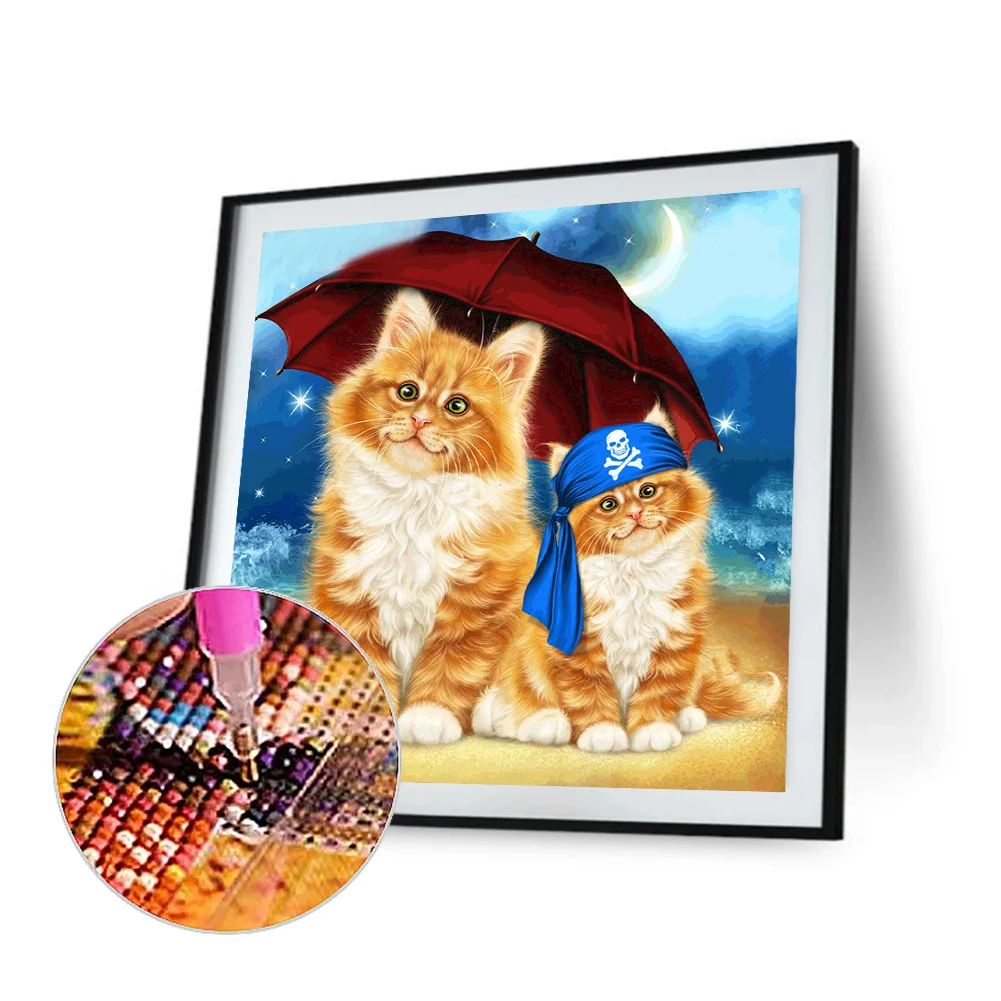 Sandy Beach Umbrella Cat 5D DIY Diamond Painting Kits Full Round Drill (B5426)