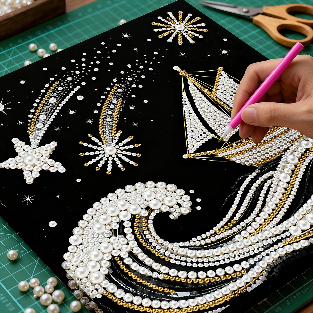 Sailboat DIY Pearl Diamond Art Kit for Adults Home Decor 25x25cm With Frame