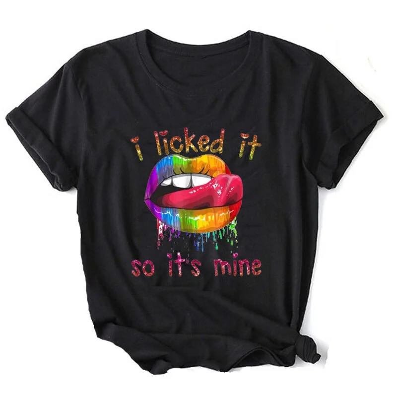 I Licked It So It's Mine Graphic Black T shirt Summer Girl LGBT Harajuku 90s Clothes Female Tops Tee,Drop Ship