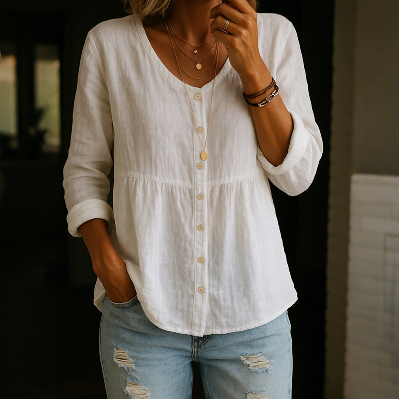 Casual Linen Blend Button-down Shirt wearshes